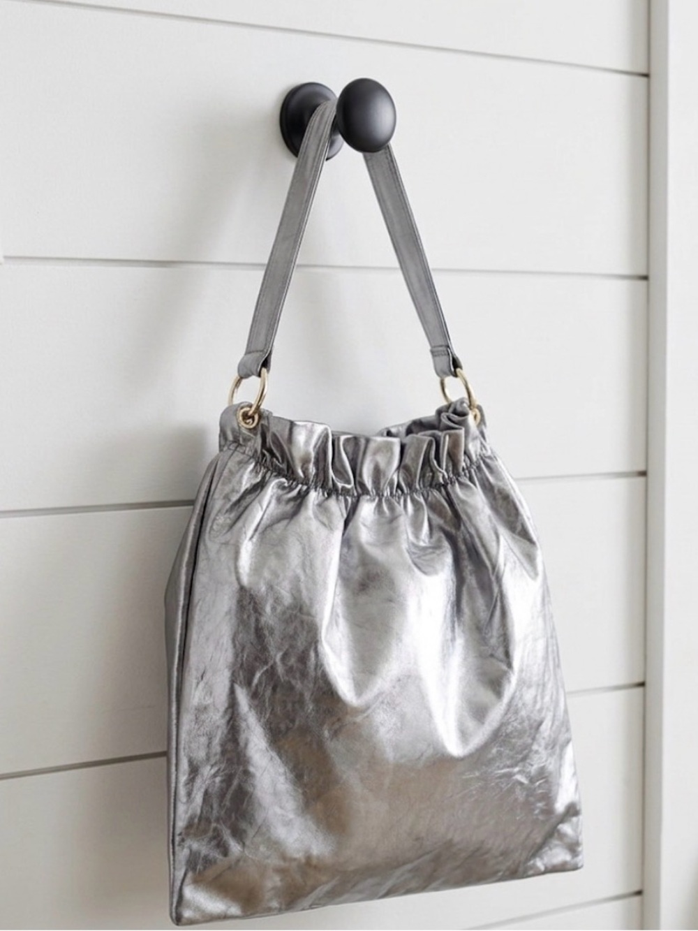 La Guantalia de Firenze Guanti & Borse Silver Italian Leather Shoulder Bag - Picture 1 of 9